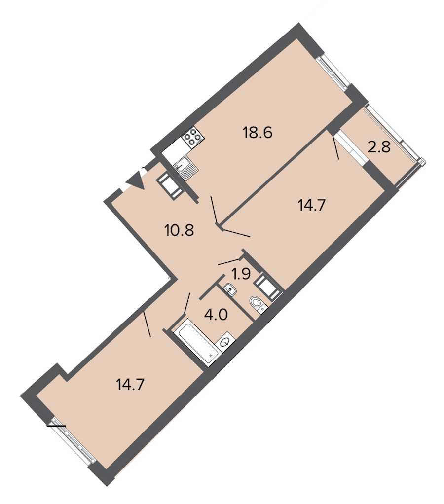 Двухкомнатная квартира в : площадь 64.7 м2 , этаж: 14 – купить в Санкт-Петербурге